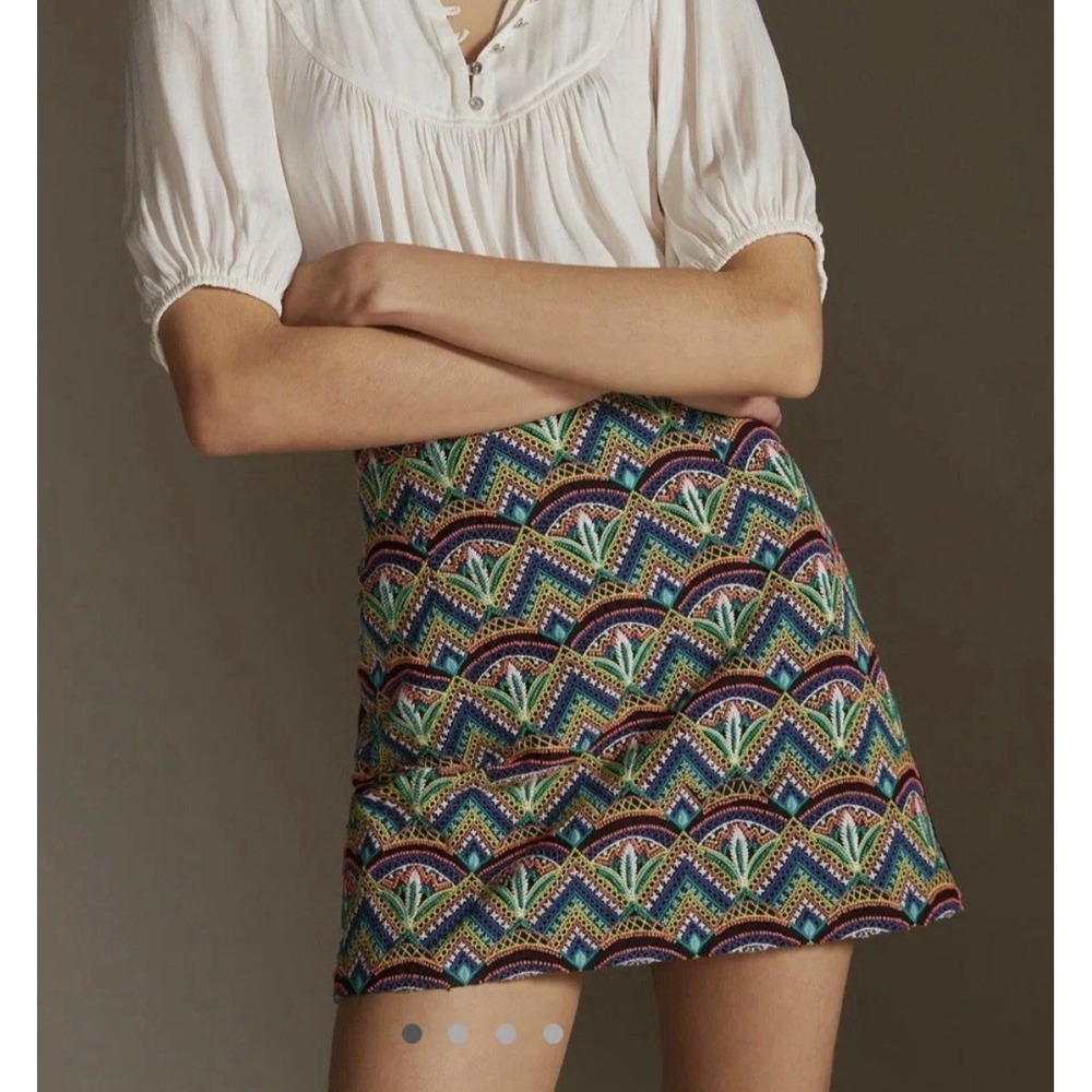 Anthropologie Ollari Deco Beaded Mini Skirt NWT Large Multicolor Embroidered